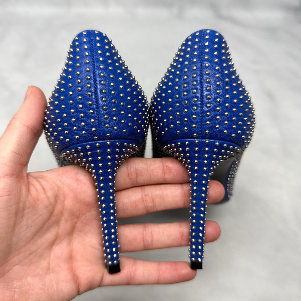 Saint Laurent Paris 80 Studded Leather Pointed Toe Stiletto Heel Pumps Blue 38 - Picture 6 of 14